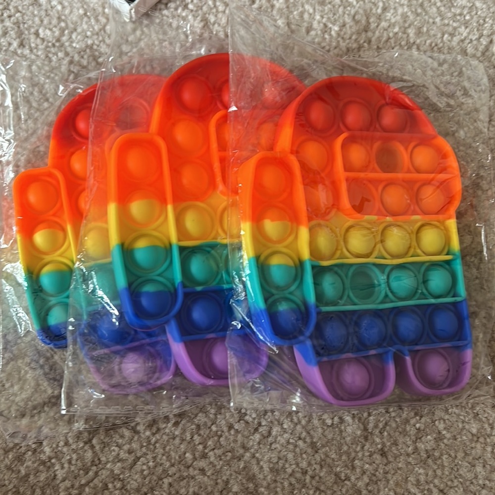 NIb 3pc Rainbow Among Us Shape Push Pop Bubble Sensory Fidget Toy for Kids